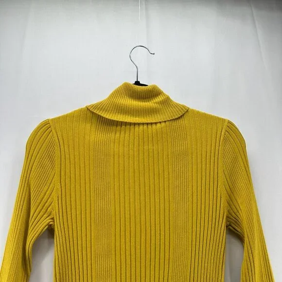 Moth Anthropologie Sweater Size M Ribbed Turtleneck Button Cuff Pullover Yellow - Picture 5 of 11